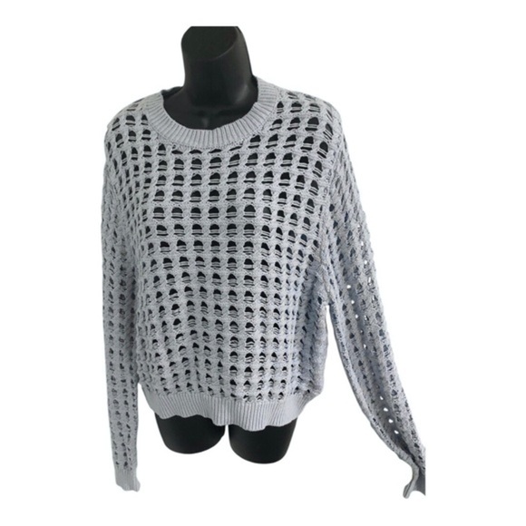 Sincerely Jules blue fishnet crochet mesh crew neck long sleeve sweater size XL - Picture 6 of 14